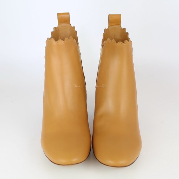NEW CHLOÉ Scalloped Leather Ankle Boots - Block Heel Booties for Work or Brunch - Picture 6 of 14